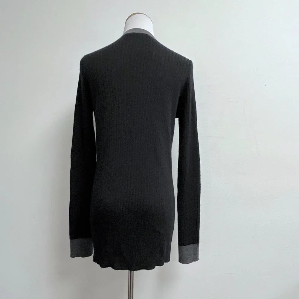 Vince black gray ribbed cashmere cardigan sweater long v neck with pockets M